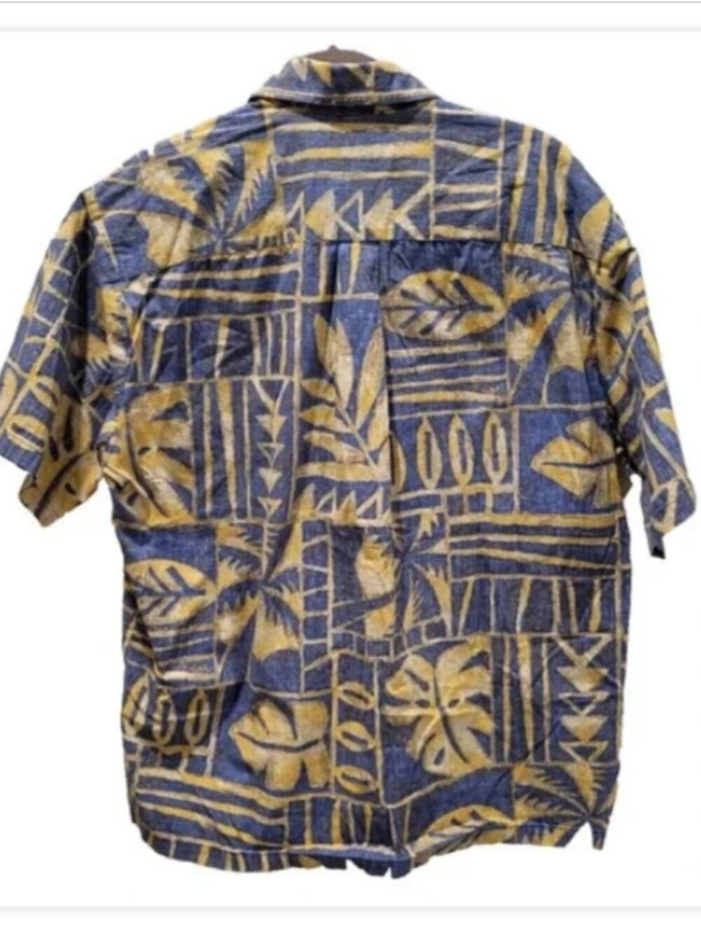 Men's X-Large Vintage Hawaiian All Cotton Blue Gold Shirt Cooke Street USA Made - Picture 3 of 13